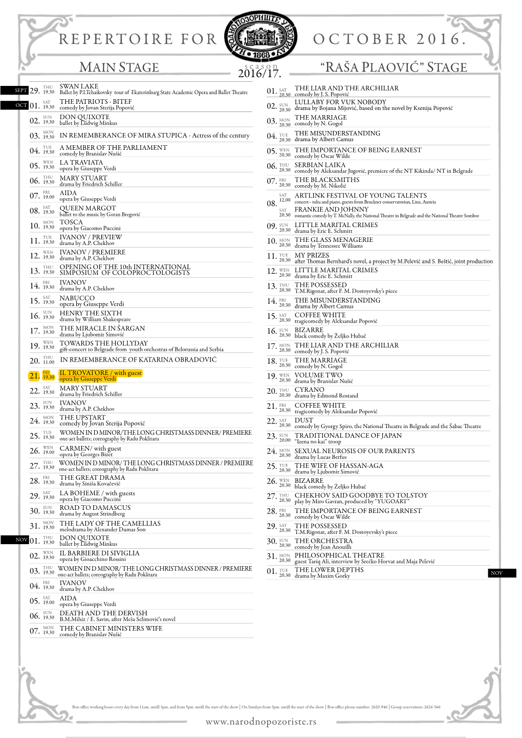 Repertoar Oktobar 2016 En.Indd