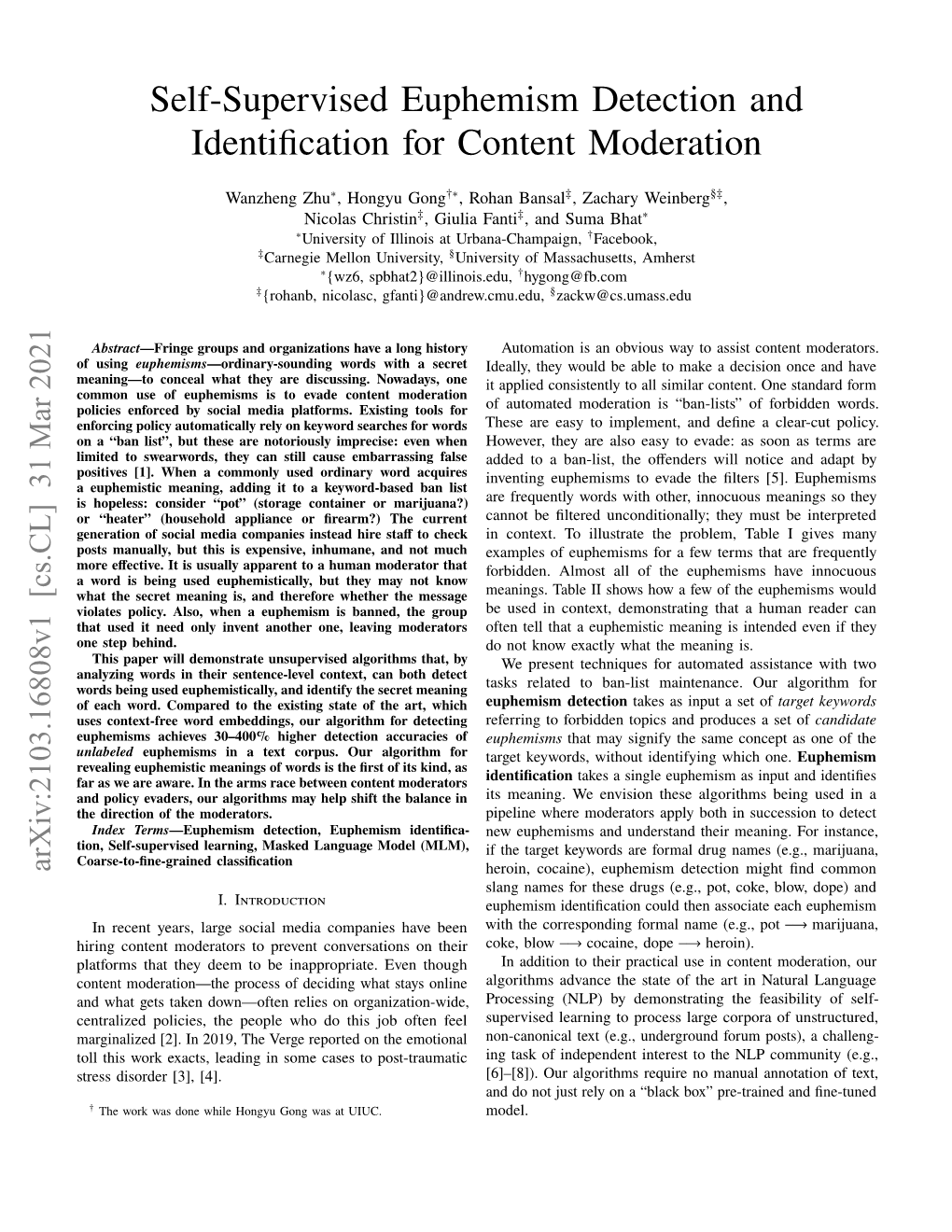 Self-Supervised Euphemism Detection and Identification for Content Moderation