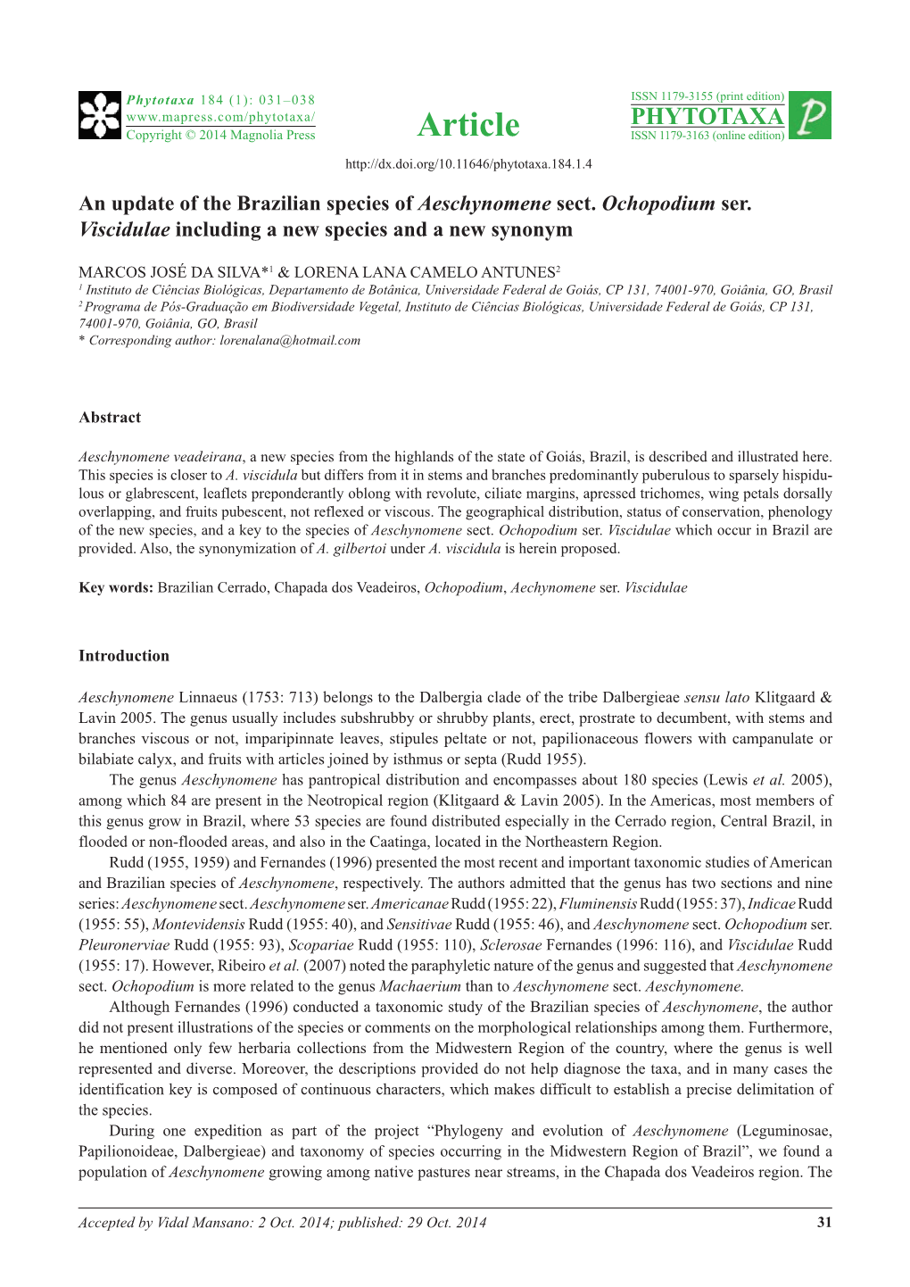 An Update of the Brazilian Species of Aeschynomene Sect. Ochopodium Ser