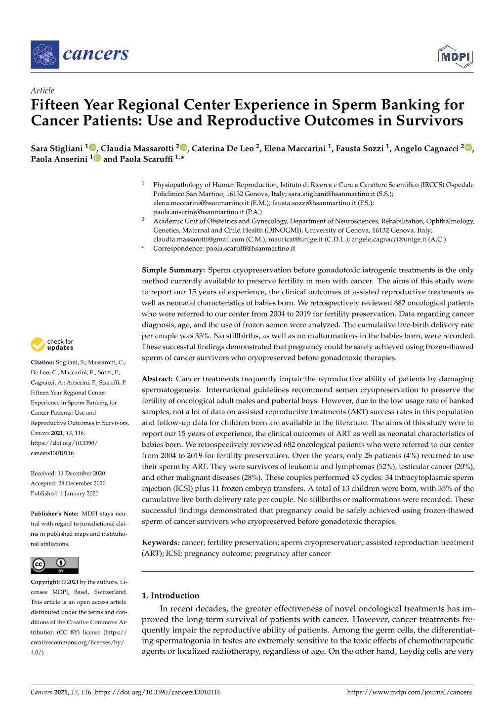 Fifteen Year Regional Center Experience in Sperm Banking for Cancer Patients: Use and Reproductive Outcomes in Survivors