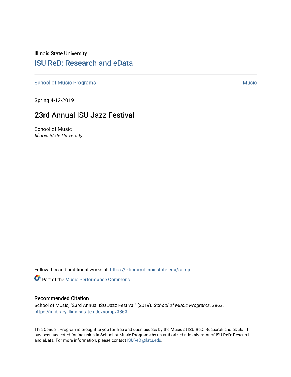 23Rd Annual ISU Jazz Festival