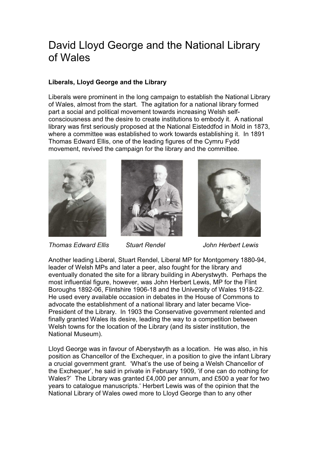 David Lloyd George and the National Library of Wales