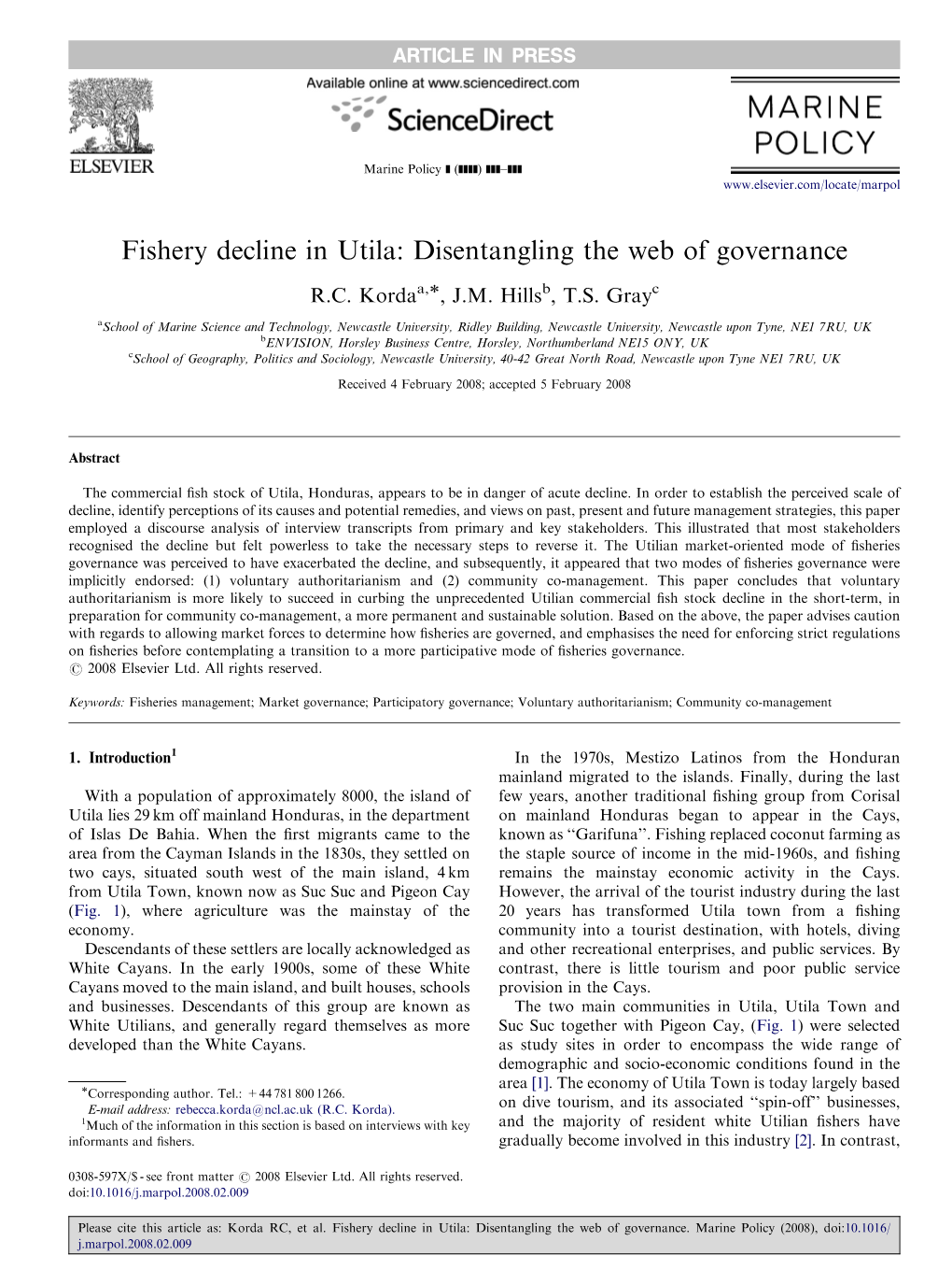 Fishery Decline in Utila: Disentangling the Web of Governance