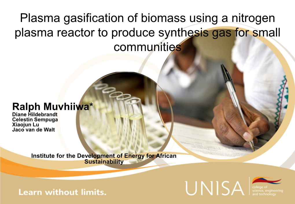 Plasma Gasification of Biomass Using a Nitrogen Plasma Reactor to Produce Synthesis Gas for Small Communities