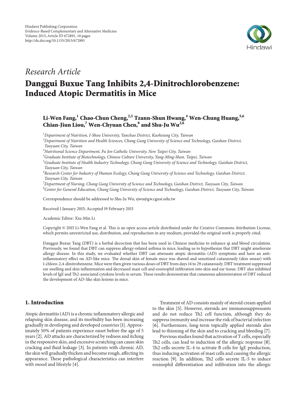 Danggui Buxue Tang Inhibits 2, 4-Dinitrochlorobenzene: Induced