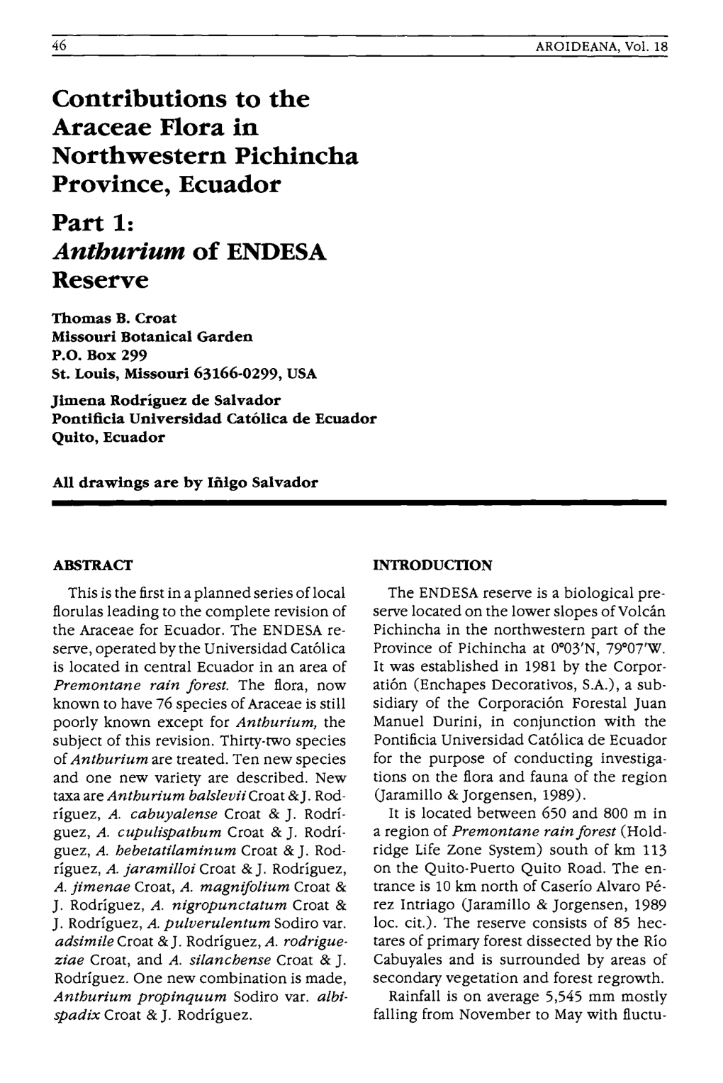 Croat T. B. & J. R. D. Salvador, 1995, Contributions to the Araceae Flora