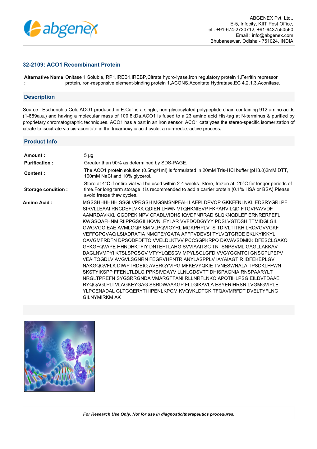 ACO1 Recombinant Protein Description Product Info