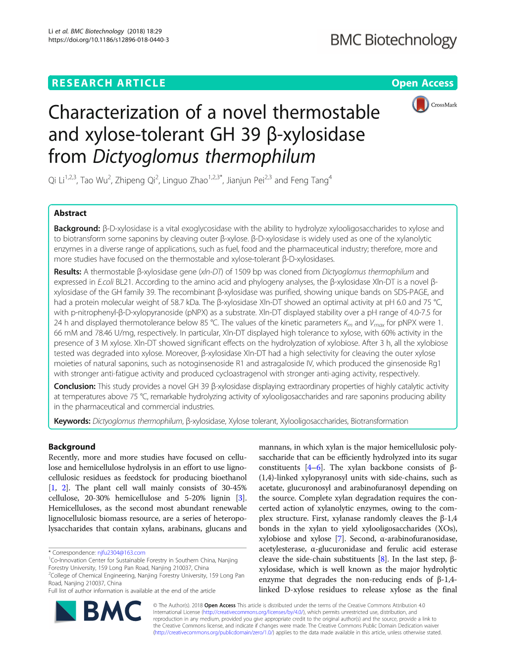 Characterization of a Novel Thermostable and Xylose-Tolerant