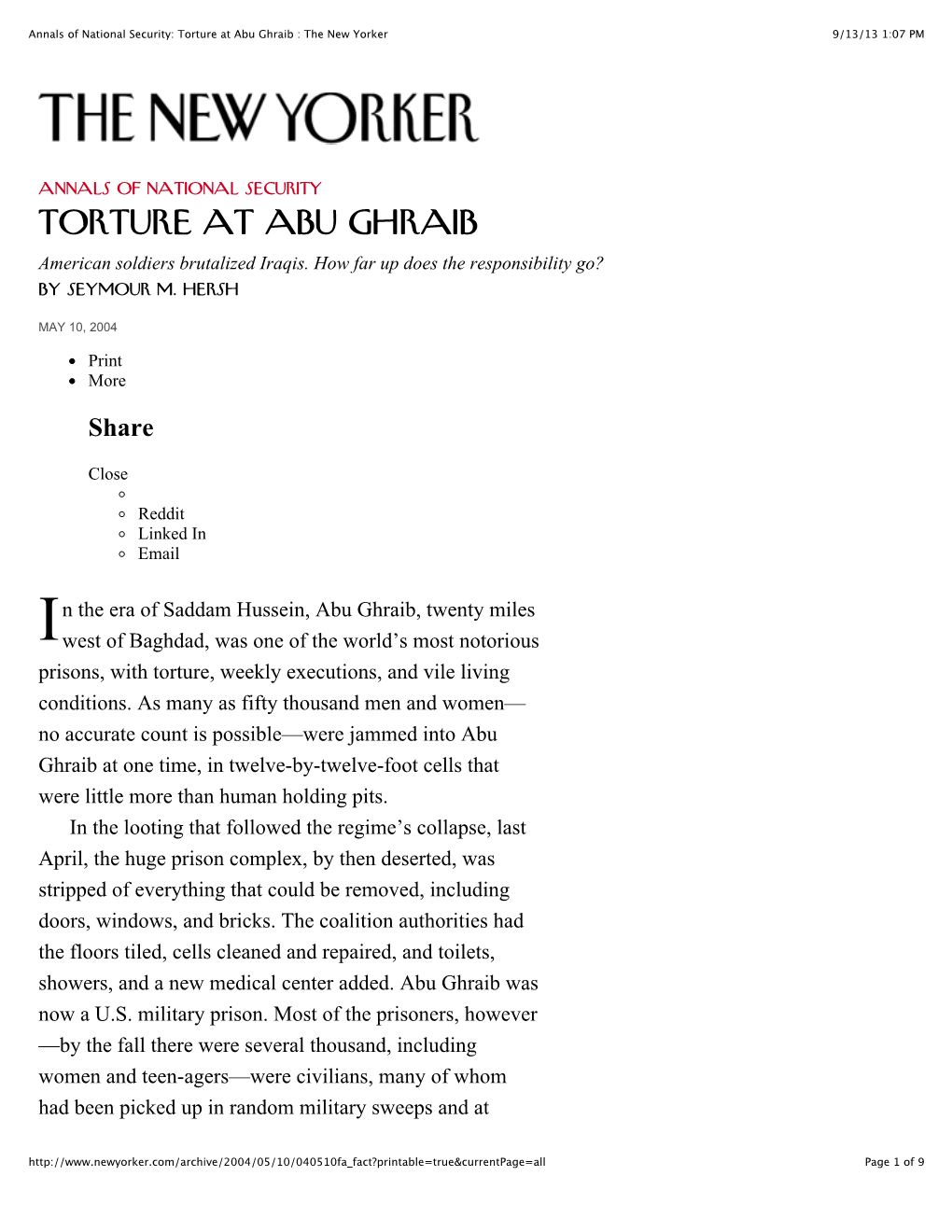 Torture at Abu Ghraib : the New Yorker 9/13/13 1:07 PM