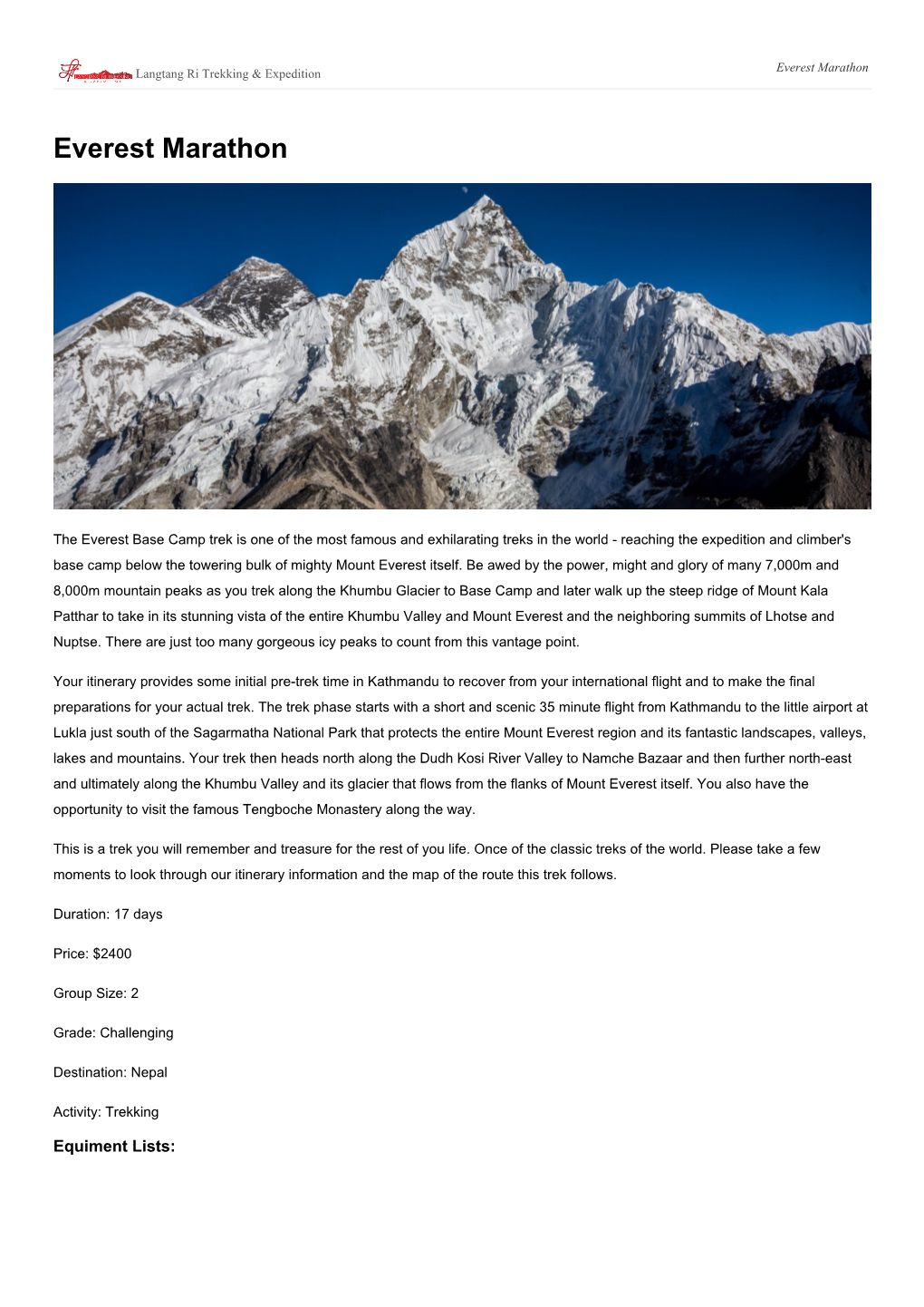 Everest Marathon Langtang Ri Trekking & Expedition