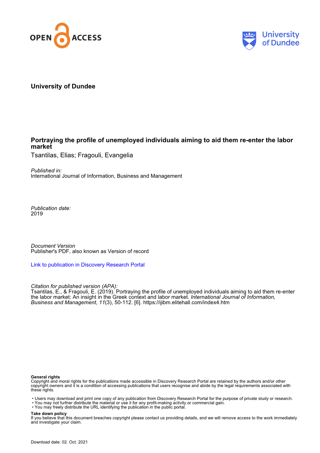 University of Dundee Portraying the Profile of Unemployed Individuals