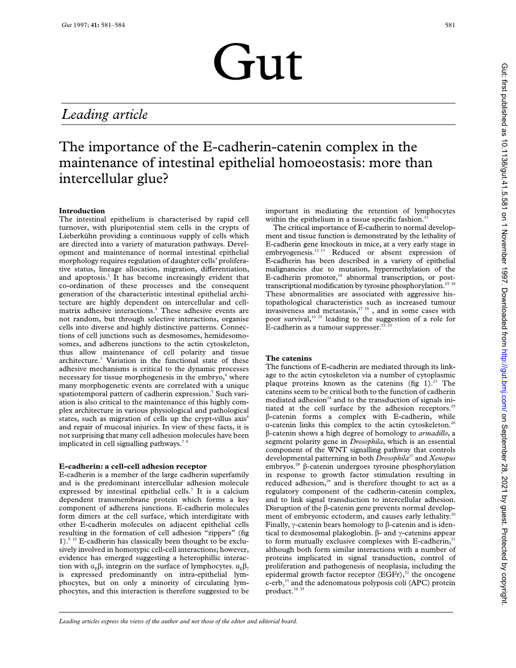 Leading Article the Importance of the E-Cadherin-Catenin Complex In