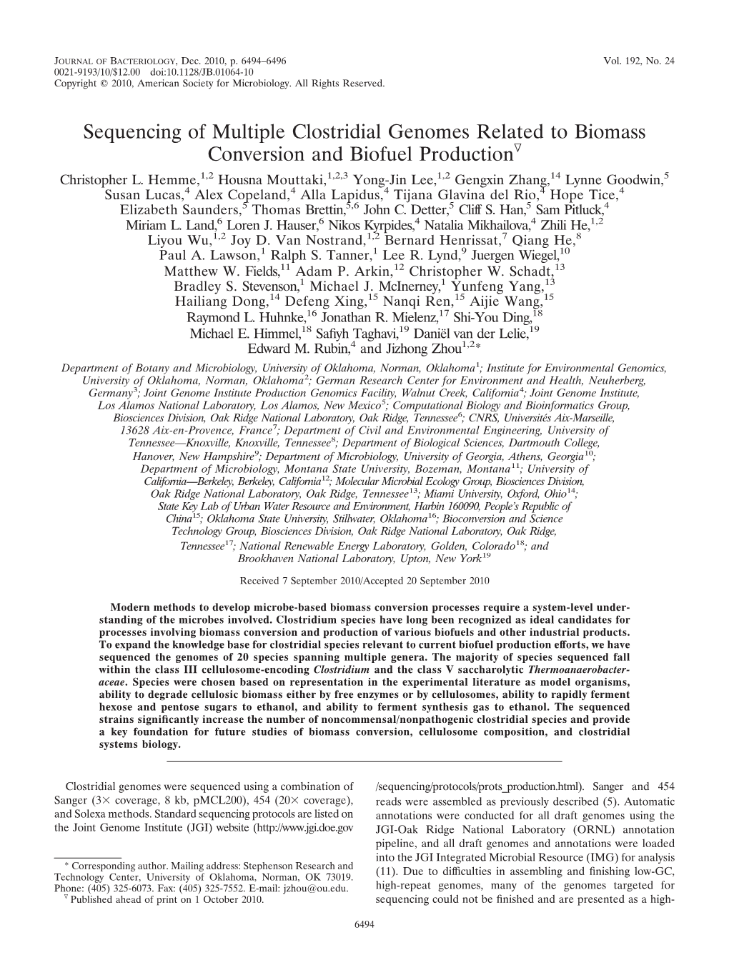 Sequencing of Multiple Clostridial Genomes Related to Biomass Conversion and Biofuel Productionᰔ Christopher L