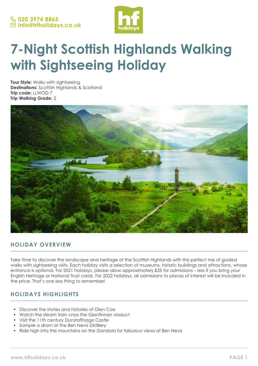 7-Night Scottish Highlands Walking with Sightseeing Holiday