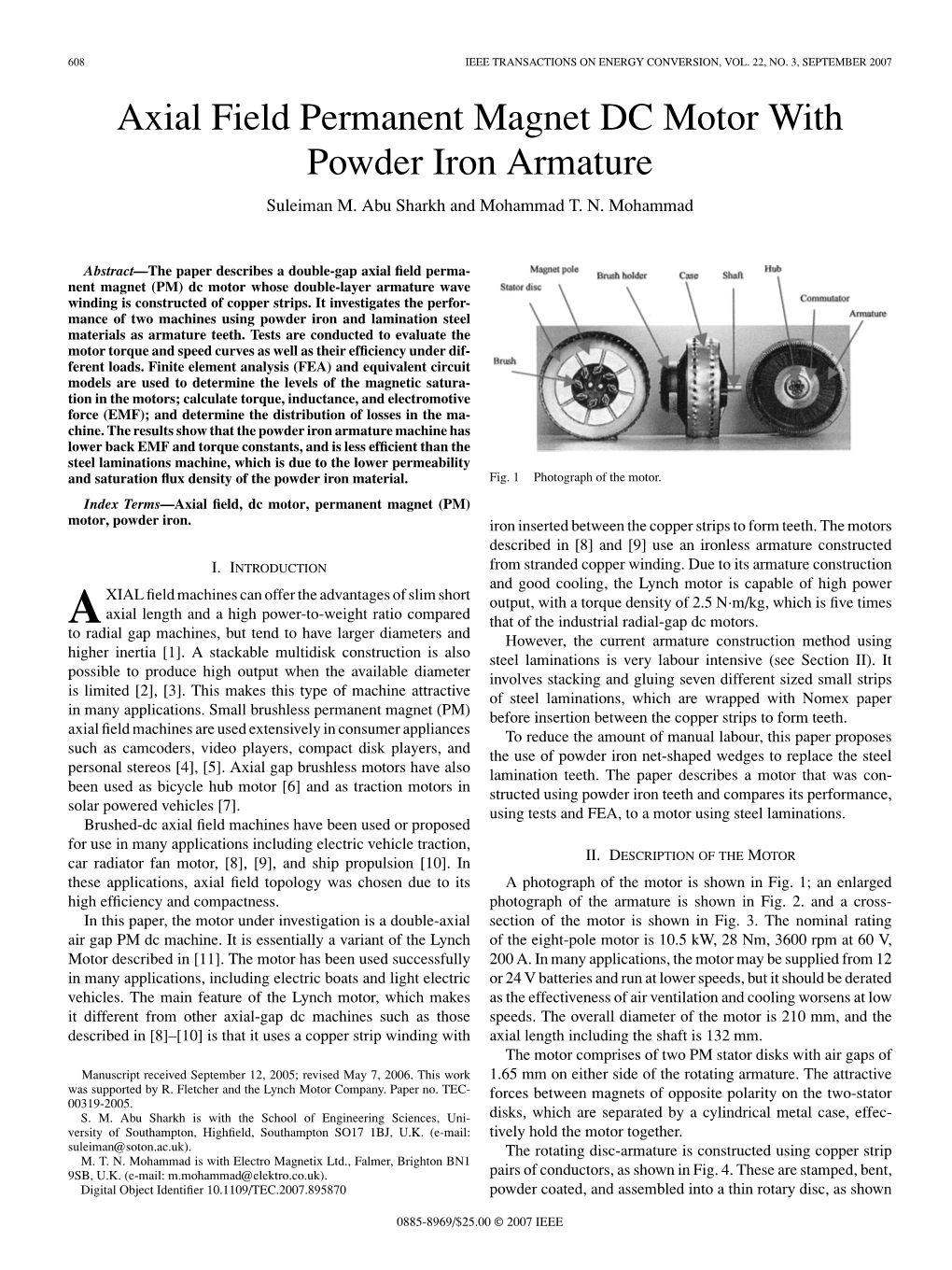 Axial Field Permanent Magnet DC Motor with Powder Iron Armature Suleiman M