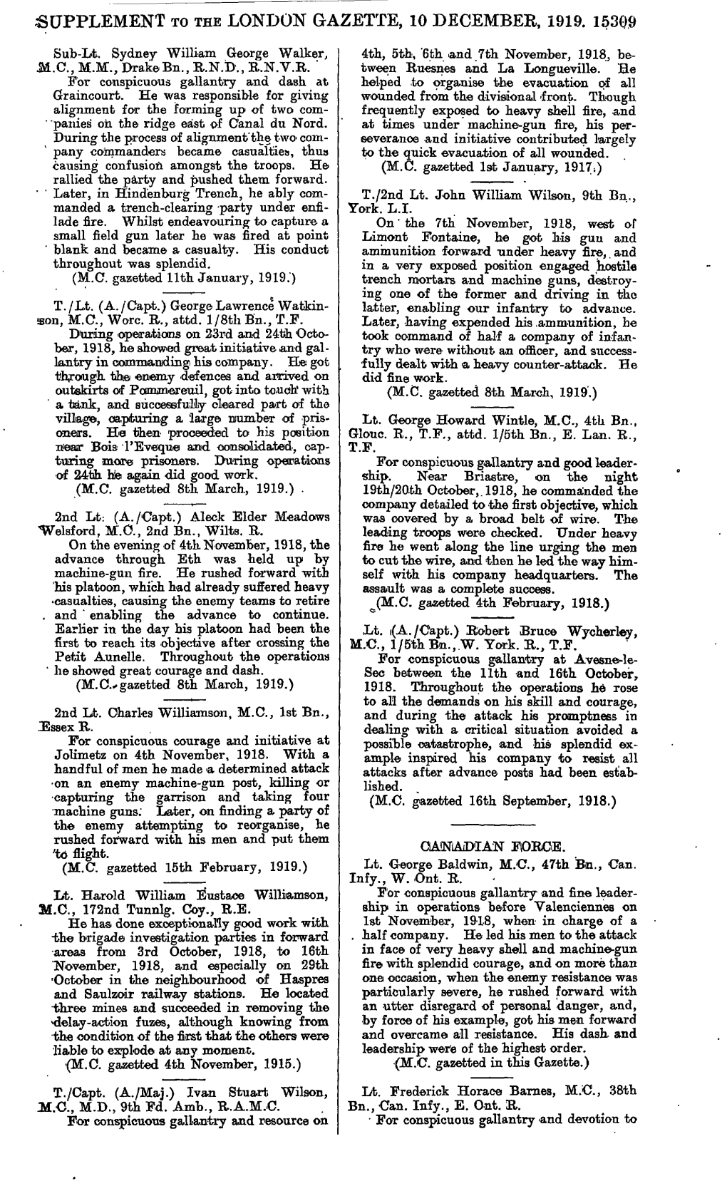 Supplement to the London Gazette, 10 December, 1919