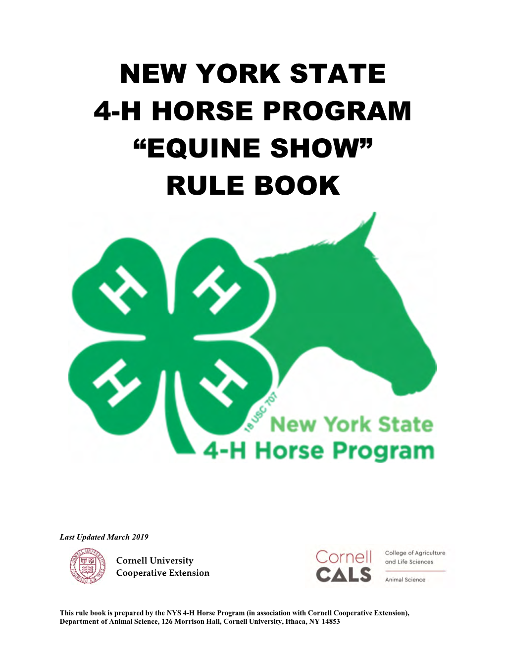 2019 NYS 4-H Horse Program Equine Show Rule Book