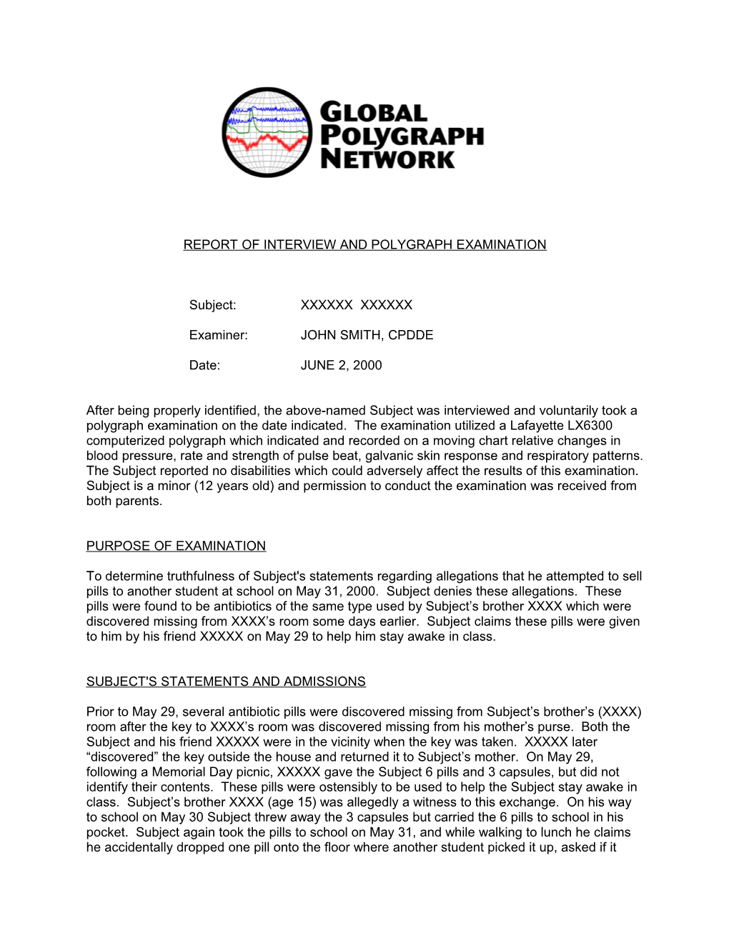 Report of Interview and Polygraph Examination