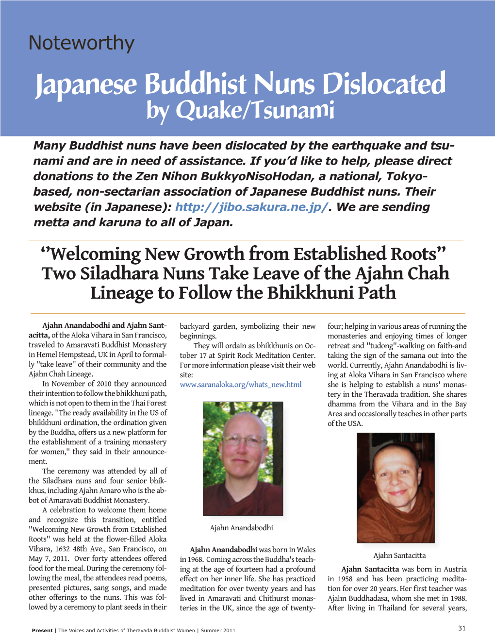 Japanese Buddhist Nuns Dislocated by Quake/Tsunami
