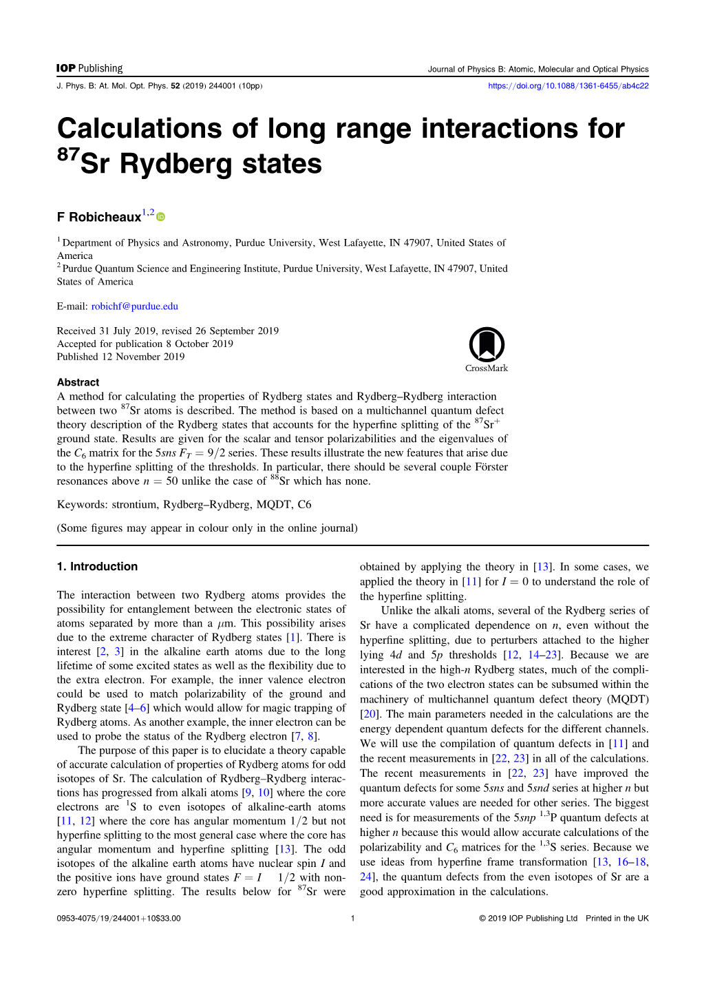 Calculations of Long Range Interactions for Sr Rydberg States