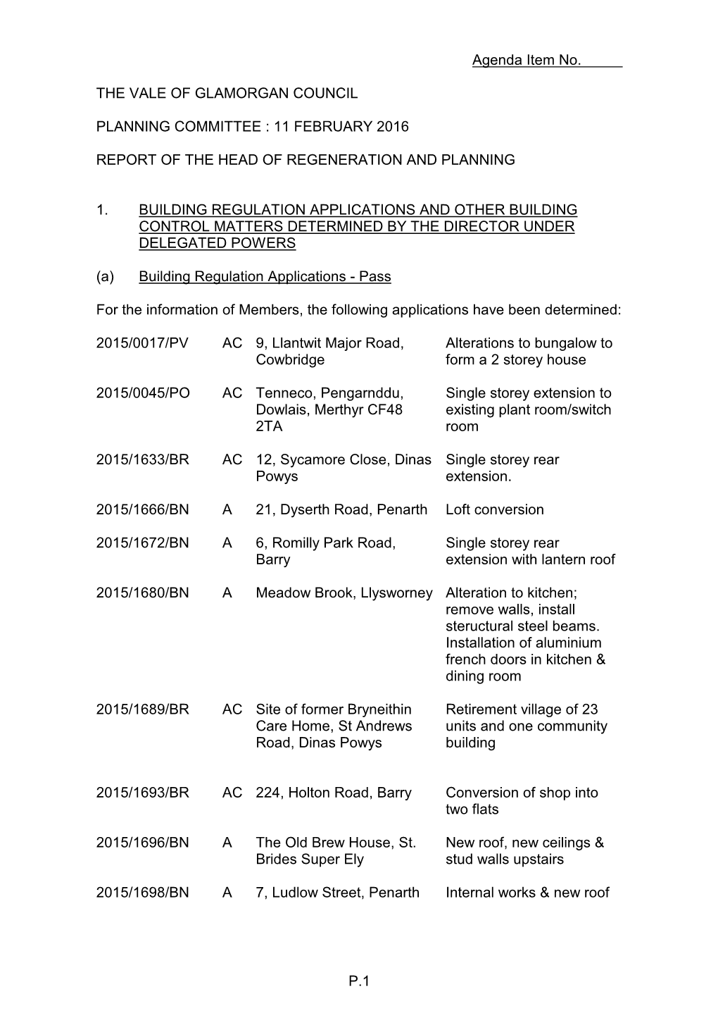 Planning Committee Report 11 02 2016