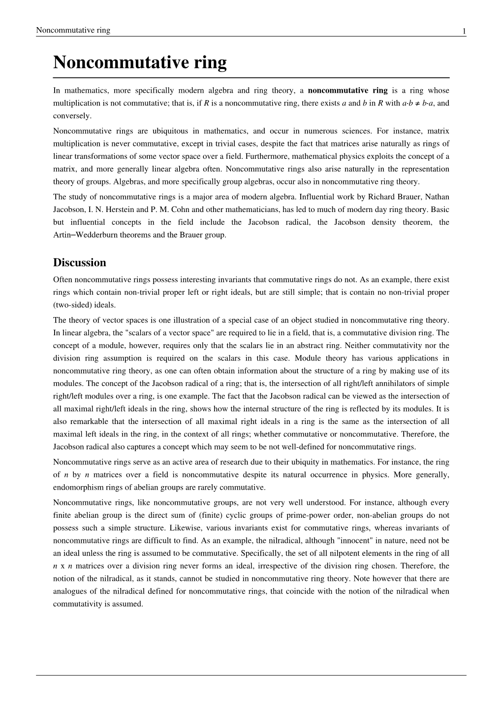 Noncommutative Ring 1 Noncommutative Ring