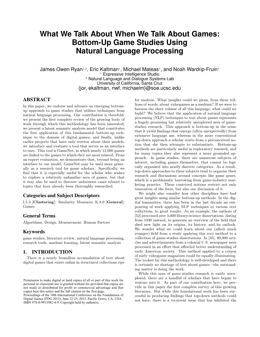 What We Talk About When We Talk About Games: Bottom-Up Game Studies Using Natural Language Processing