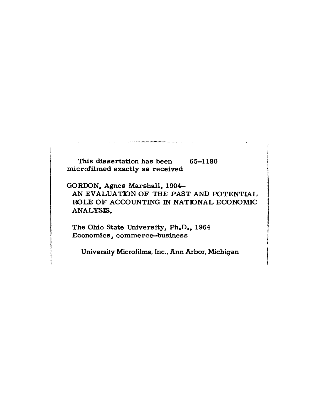 An Evaluation of the Past and Potential Role of Accounting in National Economic Analysis