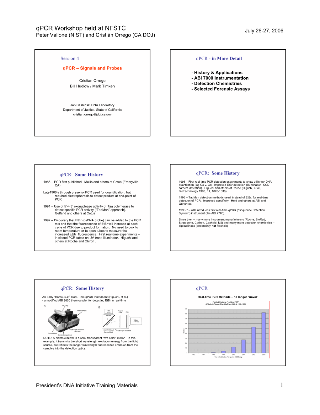 Qpcr Workshop Held at NFSTC July 26-27, 2006 Peter Vallone (NIST) and Cristián Orrego (CA DOJ)