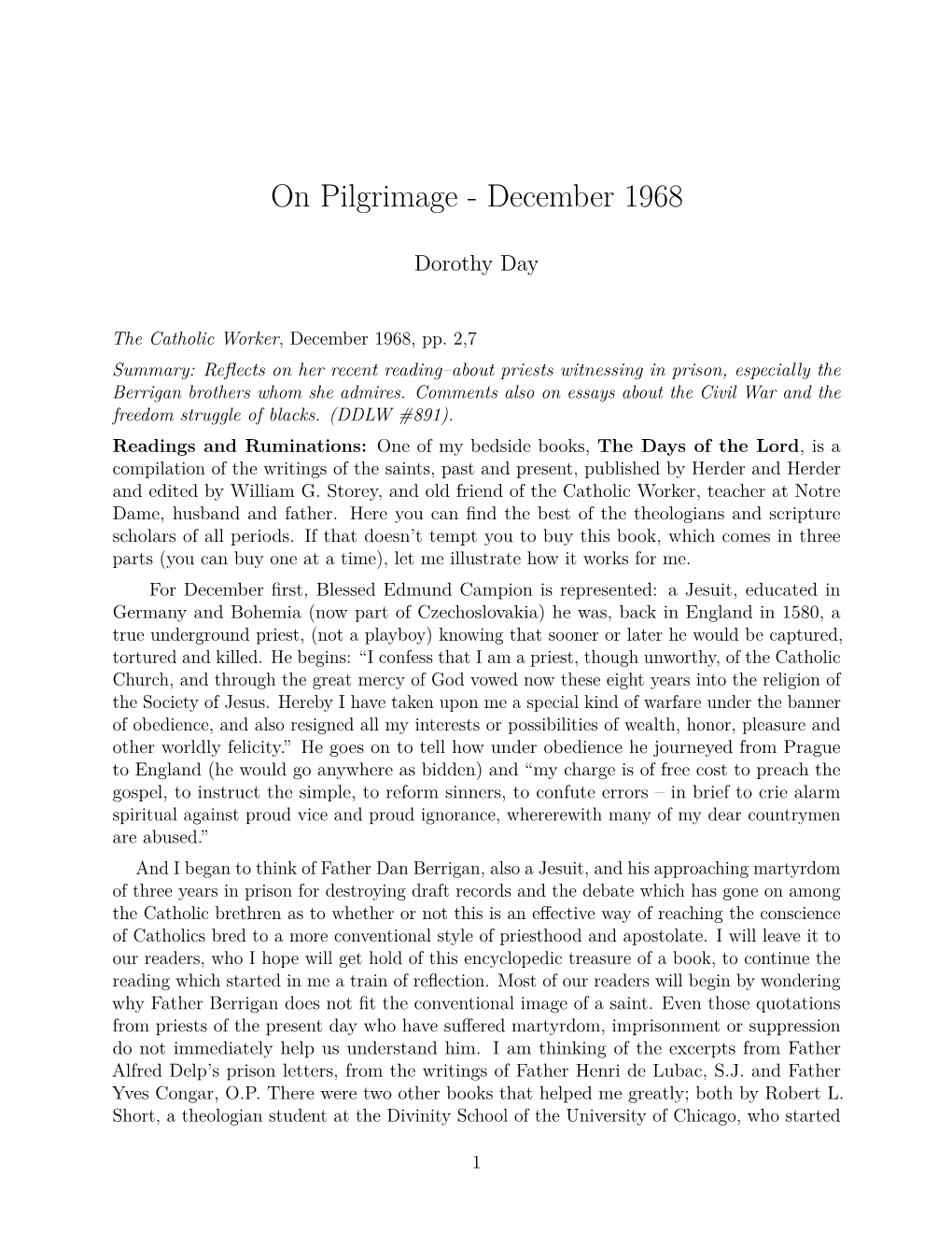 On Pilgrimage - December 1968