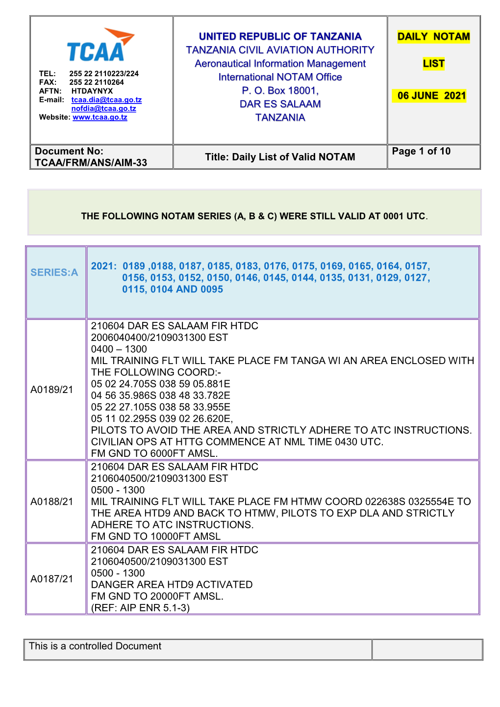 United Republic of Tanzania Tanzania Civil Aviation