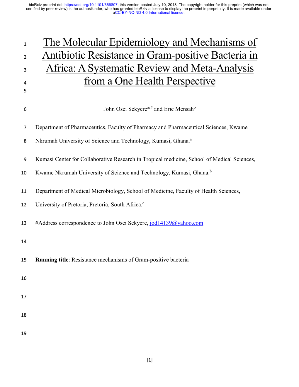 The Molecular Epidemiology and Mechanisms of Antibiotic