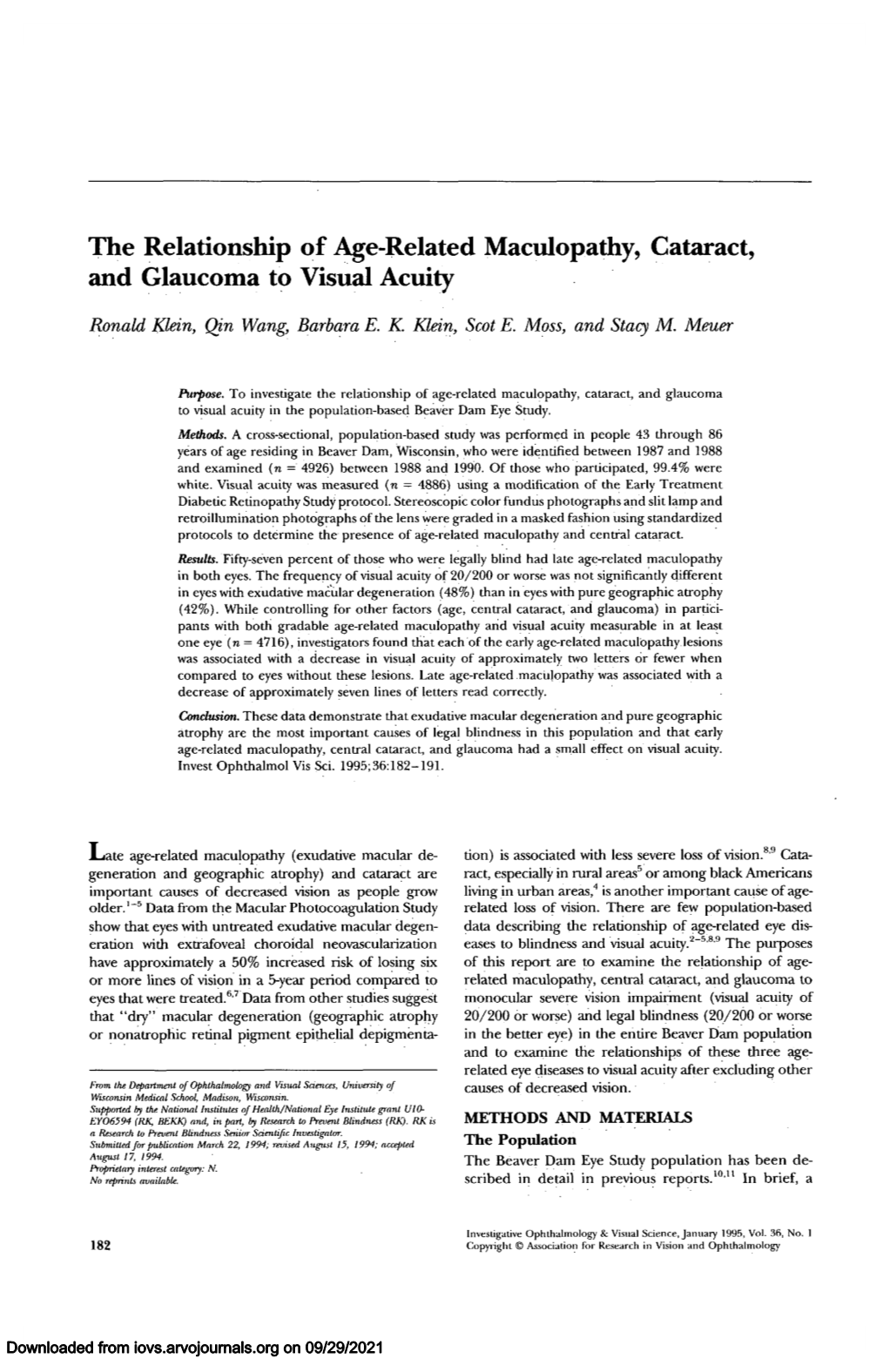 The Relationship of Age-Related Maculopathy, Cataract, and Glaucoma to Visual Acuity