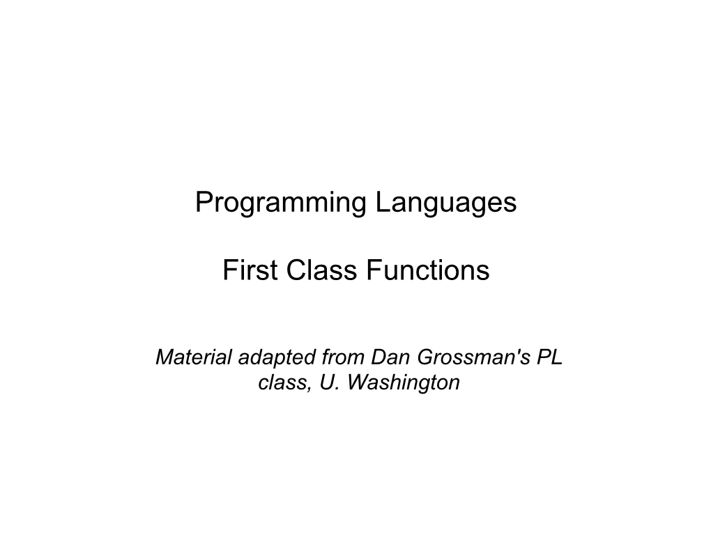 Programming Languages First Class Functions