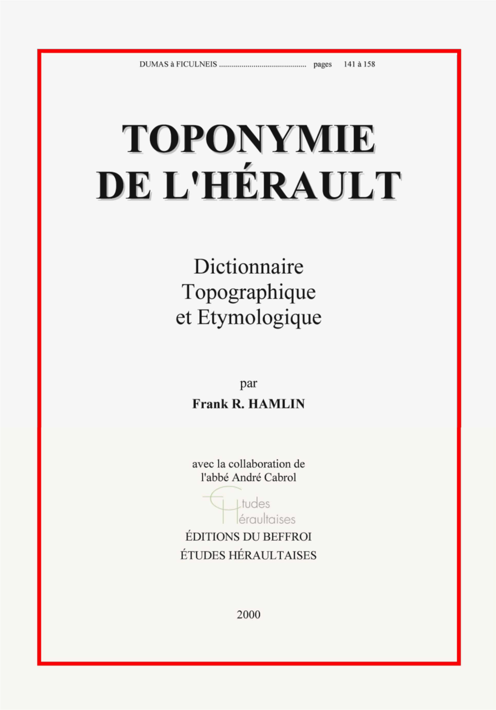 Toponymie ~ Del' Erault