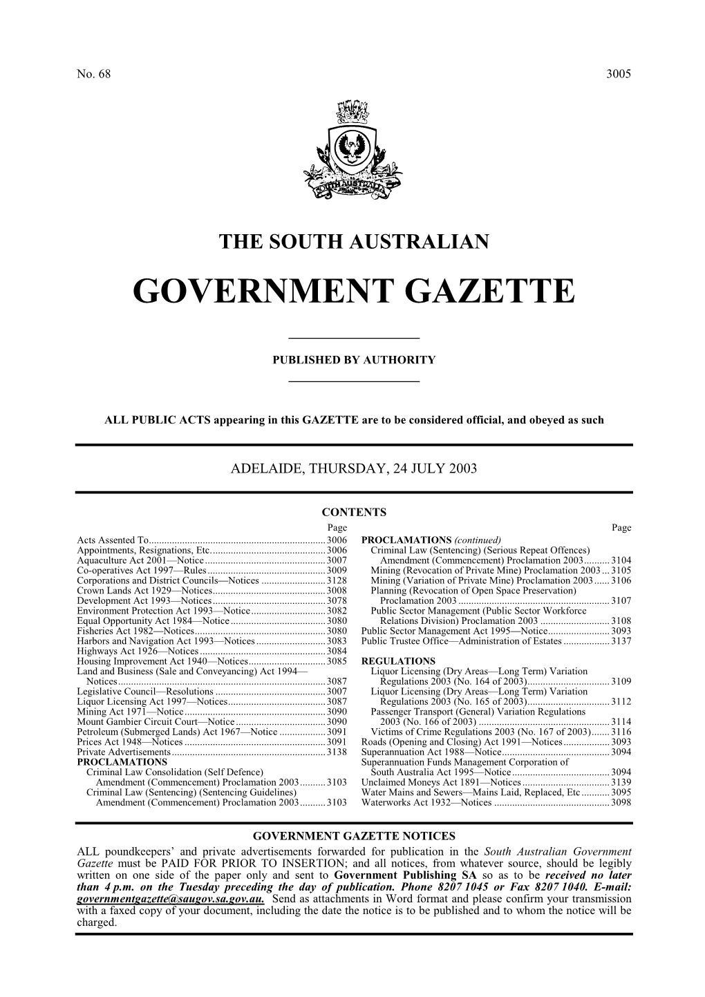 Liquor Licensing (Dry Areas—Long Term) Variation Notices