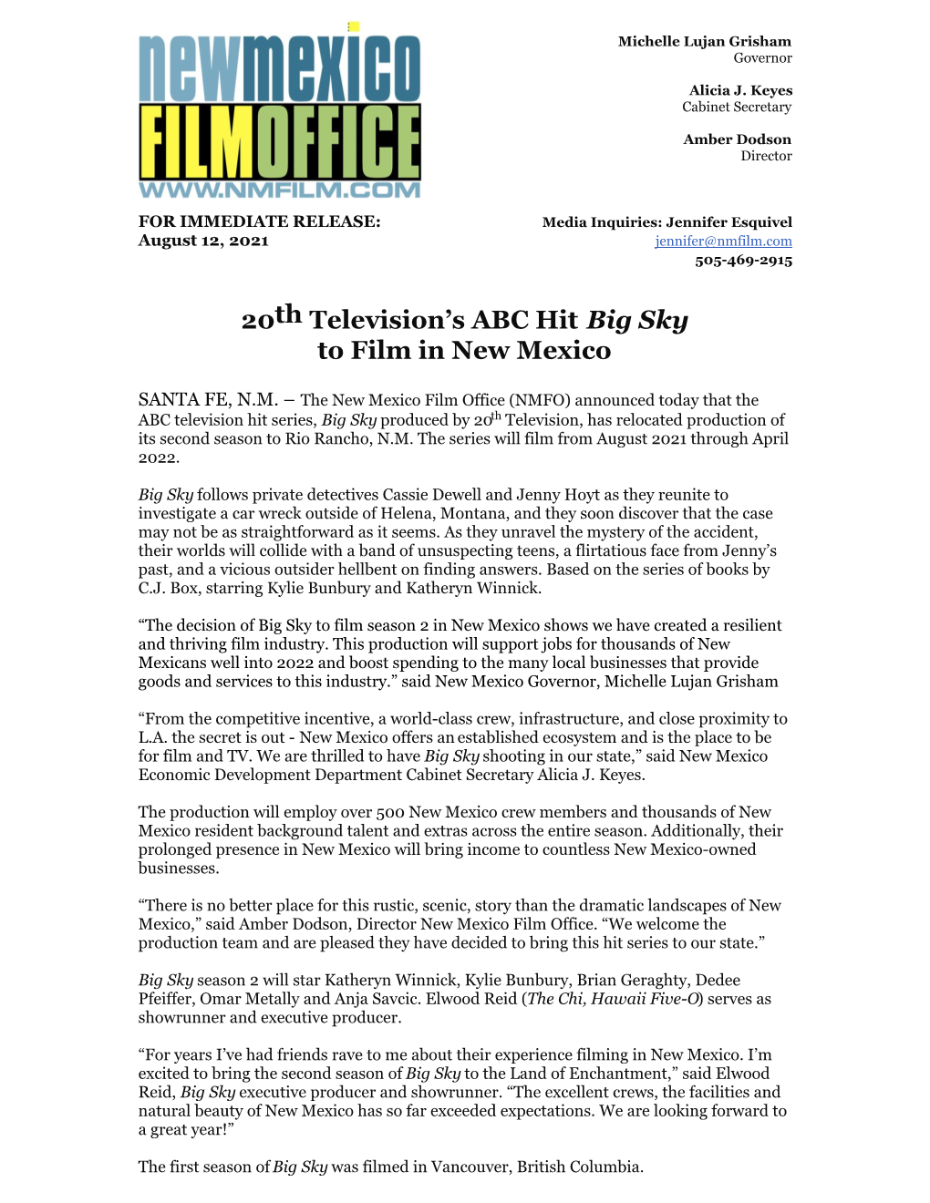 20Th Television's ABC Hit Big Sky ​To Film in New Mexico