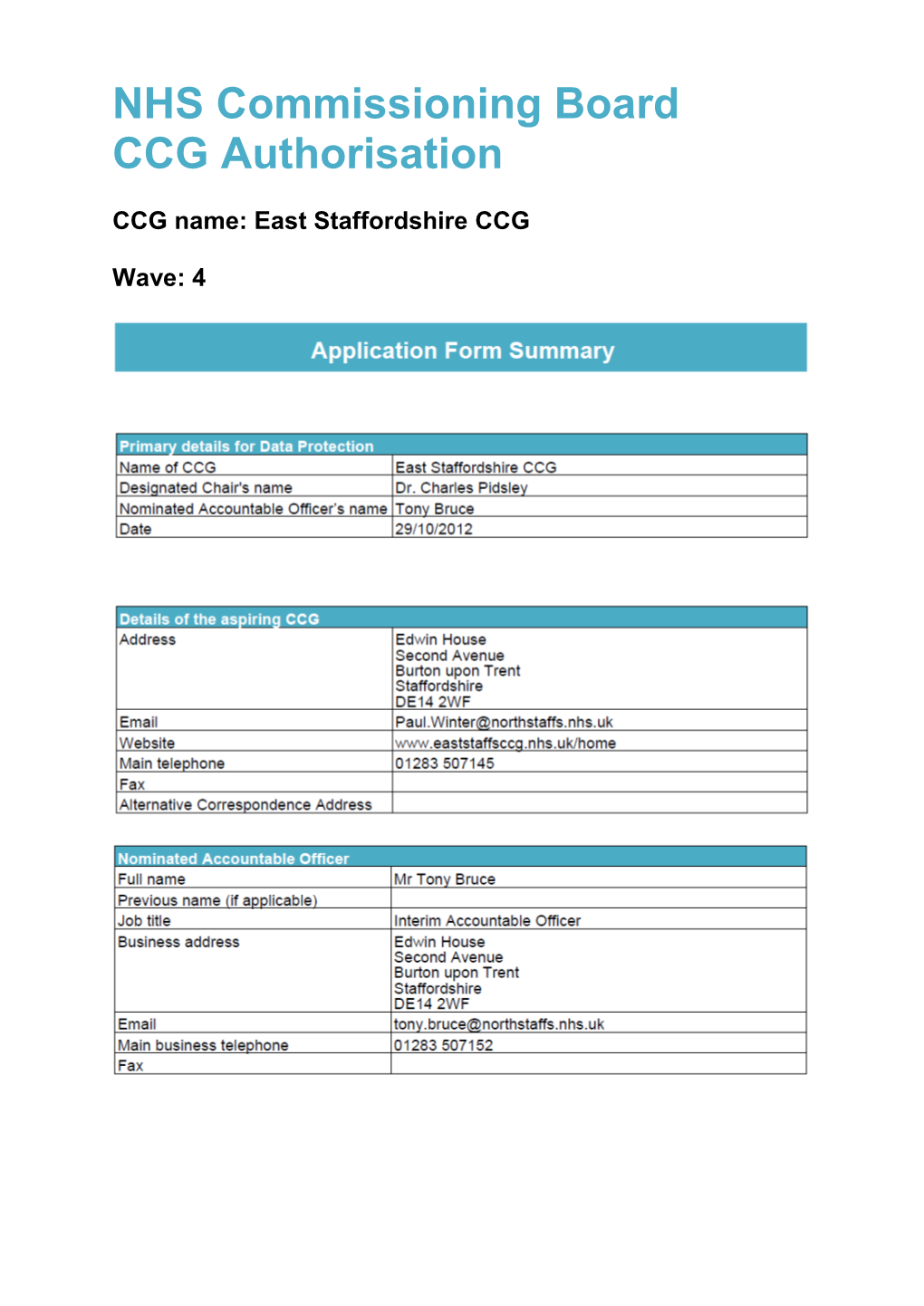 NHS Commissioning Board CCG Authorisation