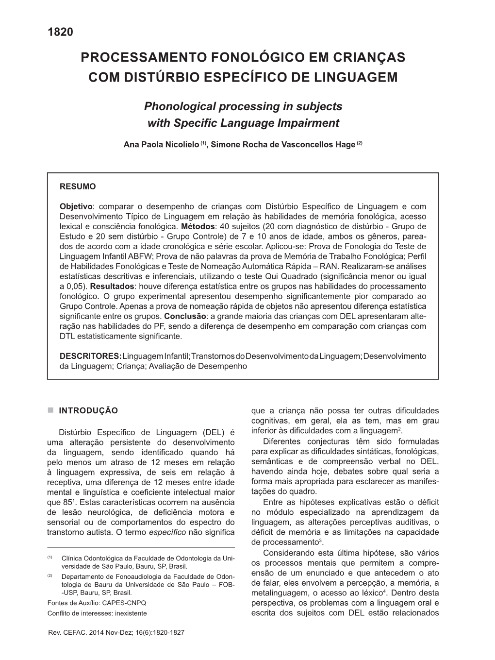 Phonological Processing in Subjects with Specific Language Impairment