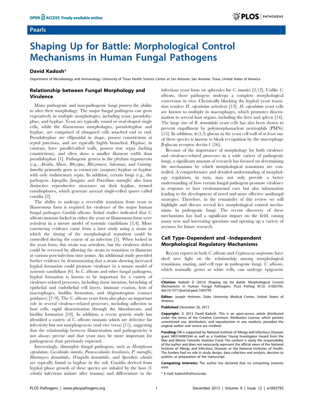 Morphological Control Mechanisms in Human Fungal Pathogens