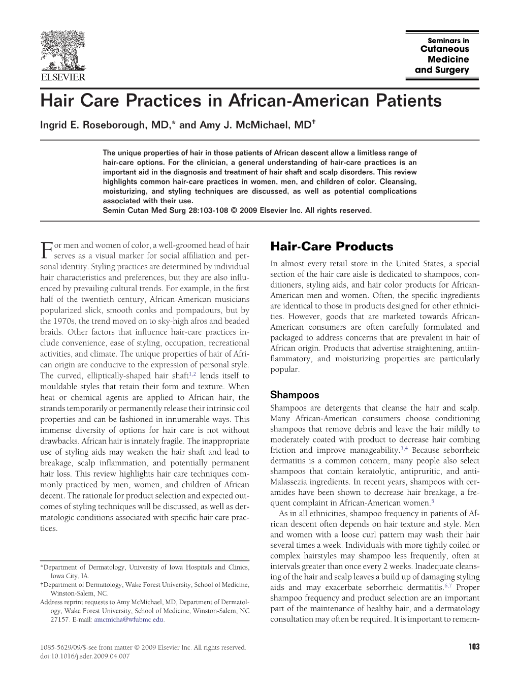 Hair Care Practices in African-American Patients Ingrid E