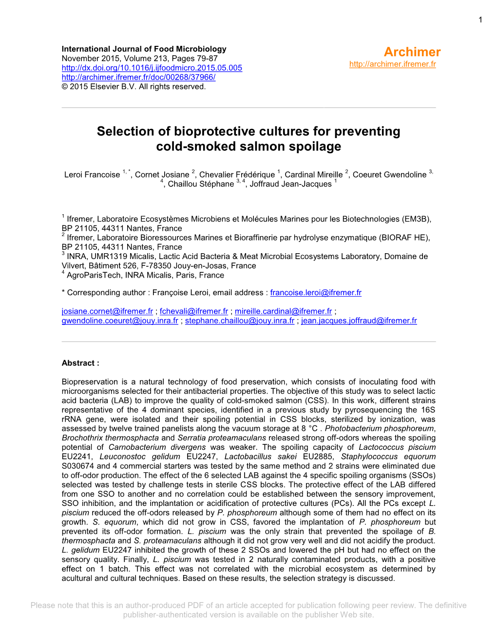 Selection of Bioprotective Cultures for Preventing Cold-Smoked Salmon Spoilage