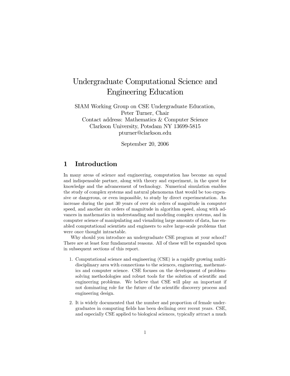 Undergraduate Computational Science and Engineering Education