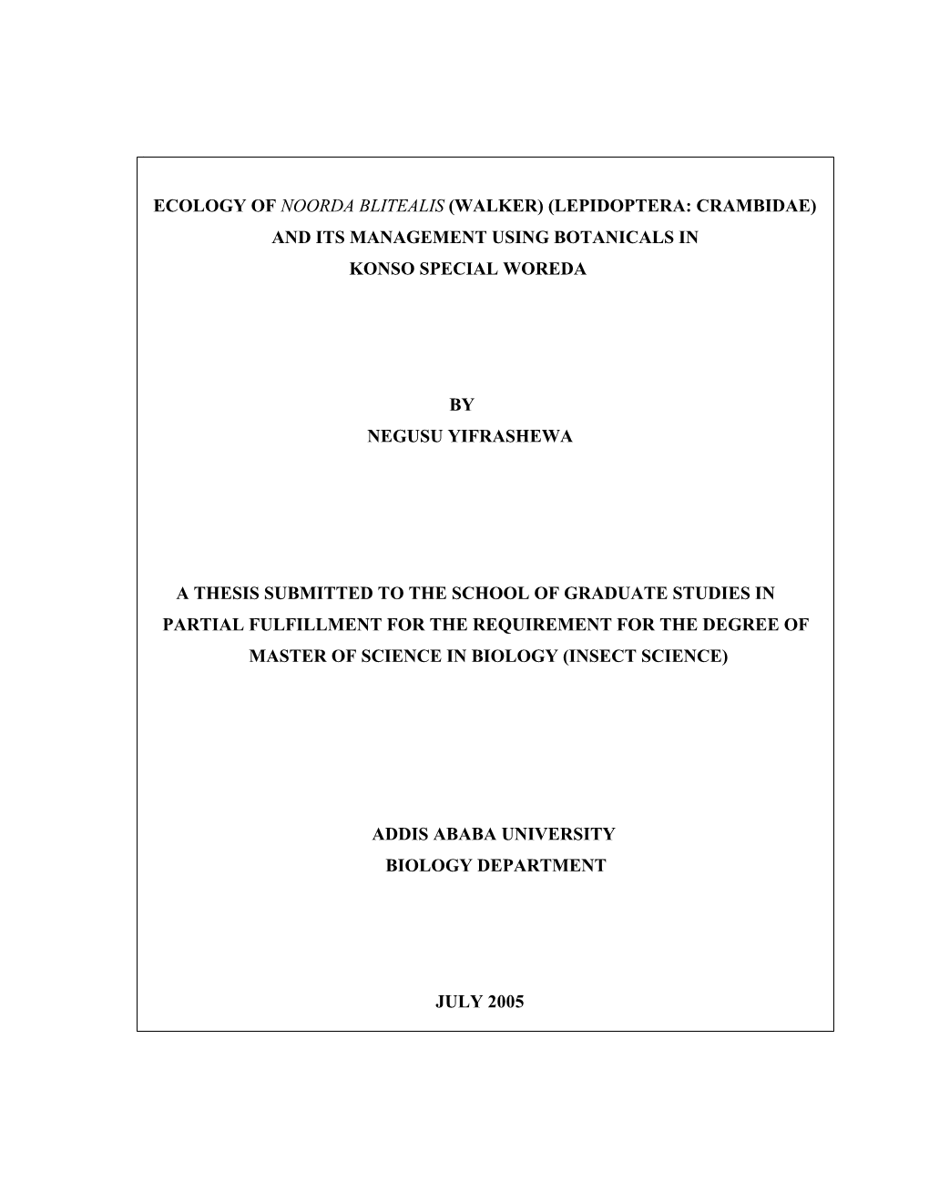 ) Konso Special Woreda by Negusu Yifrashewa a Thesis Submitted to the School of Graduate Studies in Partial Fulfil