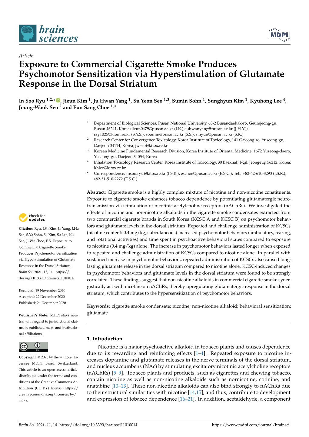 Exposure to Commercial Cigarette Smoke Produces Psychomotor Sensitization Via Hyperstimulation of Glutamate Response in the Dorsal Striatum