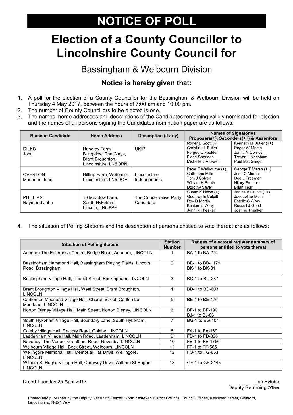 Notice of Poll Bassingham & Welbourn