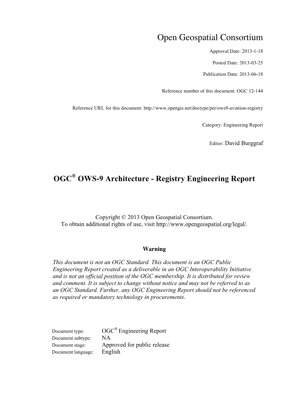 Registry Engineering Report