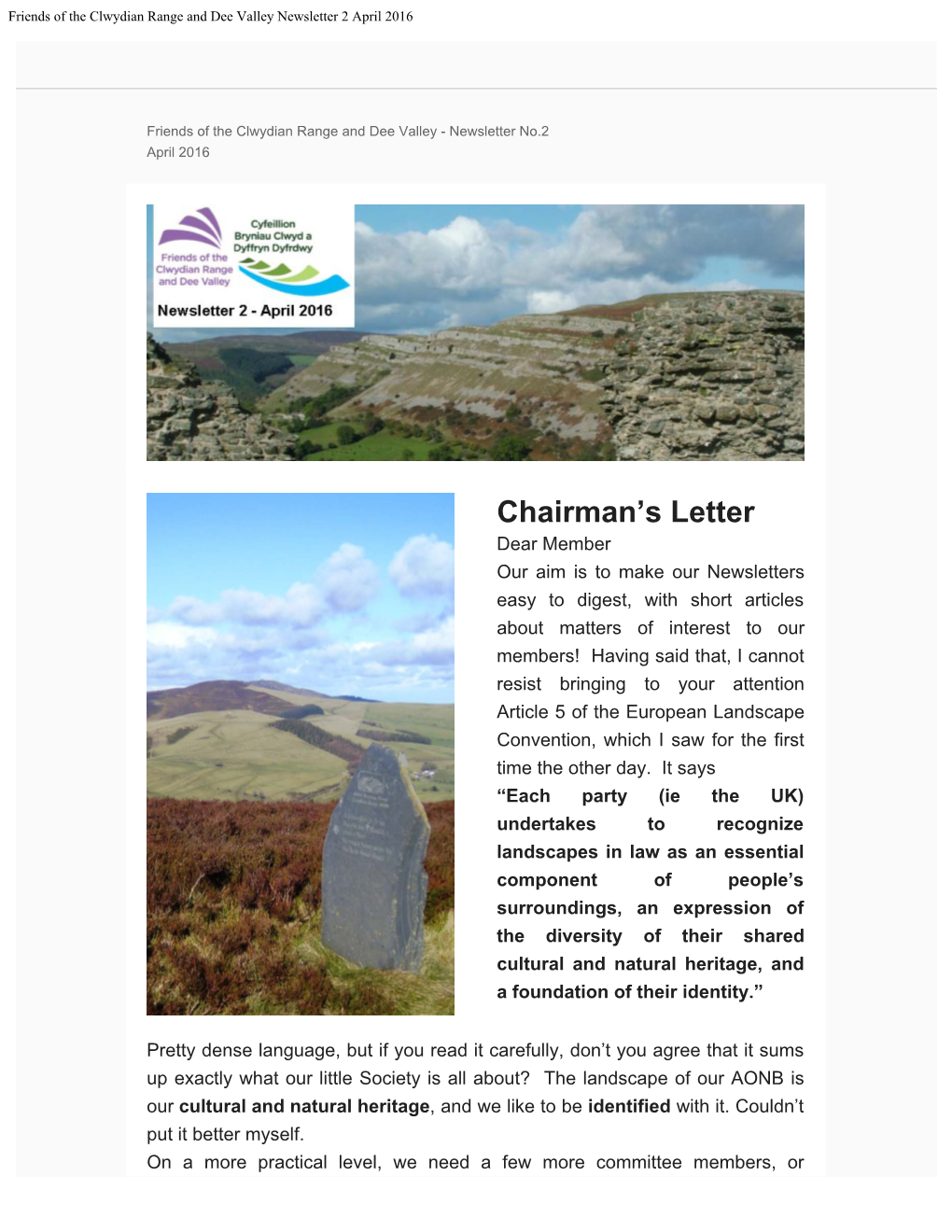 Friends of the Clwydian Range and Dee Valley Newsletter 2 April 2016