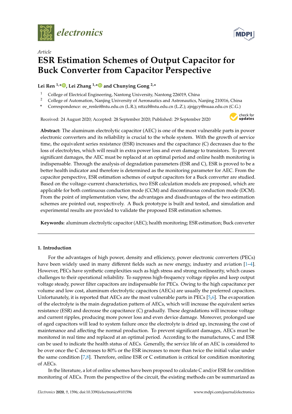 ESR Estimation Schemes of Output Capacitor for Buck Converter from Capacitor Perspective