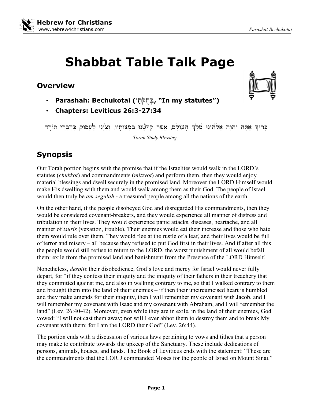 Shabbat "Table Talk" for Bechukotai